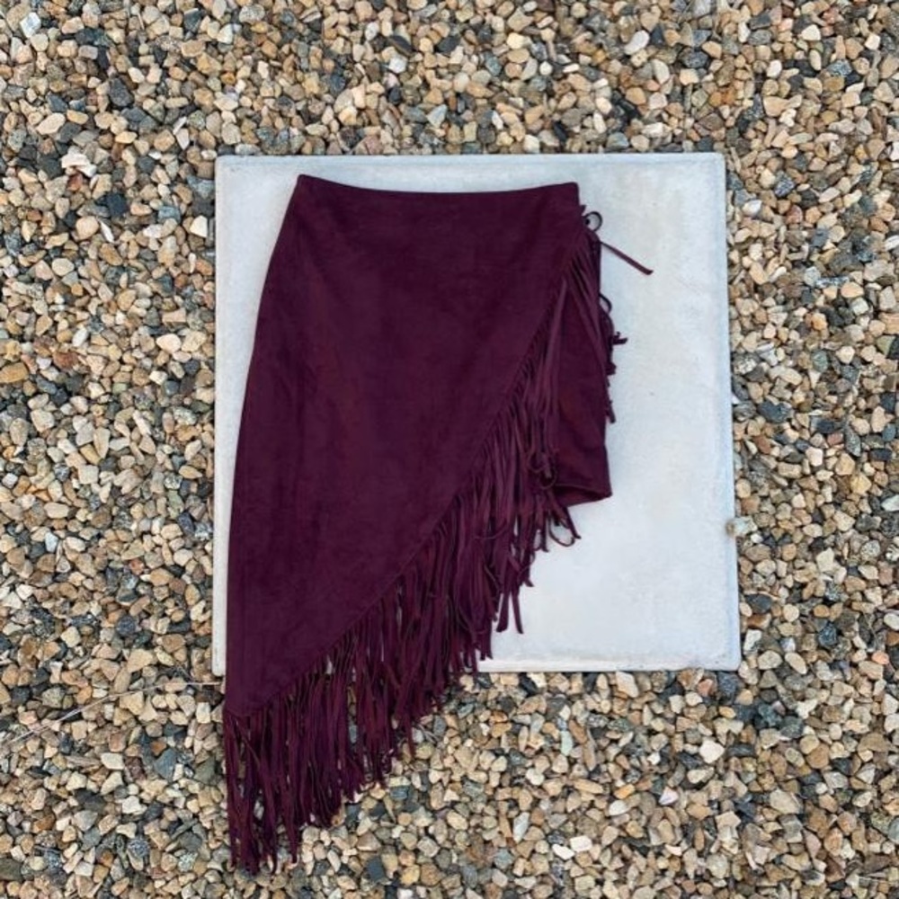 Express Faux Suede Fringe Skirt